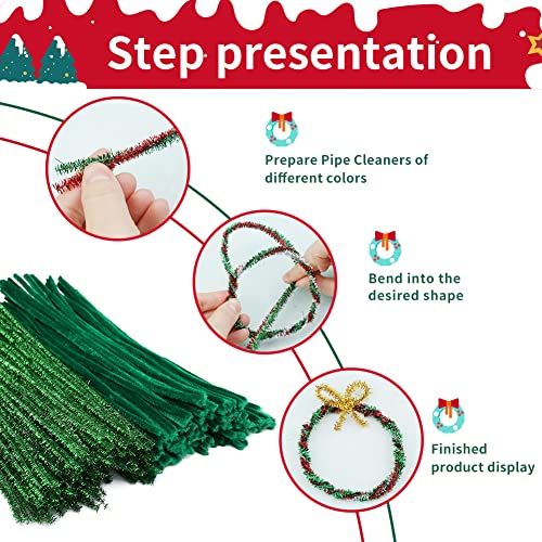 Image of Iuuidu 200 PCS Pipe Cleaners Chenille Stem, Green Craft Pipe Cleaners | 100 PCS Dark Green+100 PCS Glitter Green Pipe Cleaners, DIY Craft, Pipe Cleaners Bulk for Arts and Crafts Decoration