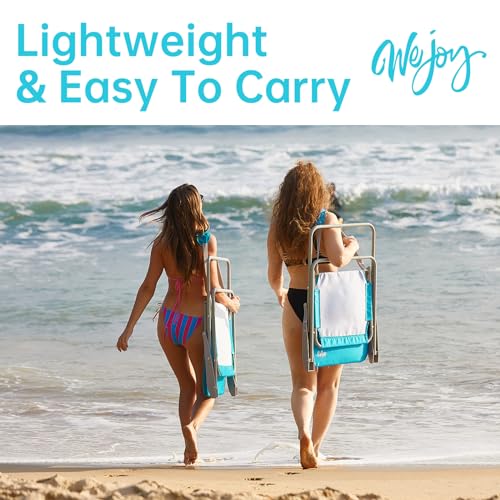 Image of #WEJOY Folding Beach Chair for Adults, Lightweight Beach Chair with Shoulder Straps, High Back Beach Chairs with Hard Armrest, Supports 300lbs for Beach Lawn Concert, Cyan (2Pack)