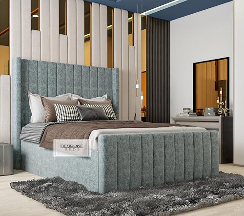 Winged Luxury Bed Frame, Plush Velvet Bed, Ottoman Storage Bed Fr...