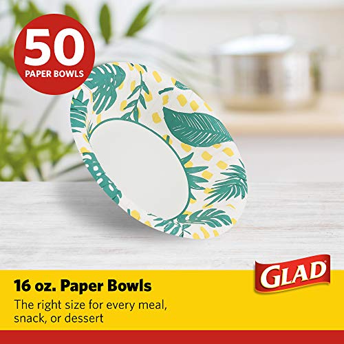 Glad Round Disposable Paper Bowls, Palm Leaves Pattern, 16 Oz, 50 Count - image 2