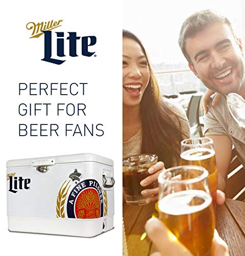 Miller Lite Ice Chest Beverage Cooler With Bottle Opener, 51L (54 Qt), 85 Can Steel-Belted Portable Cooler, White And Black, For Camping, Beach, Rv, Bbqs, Tailgating, Fishing #TOP7