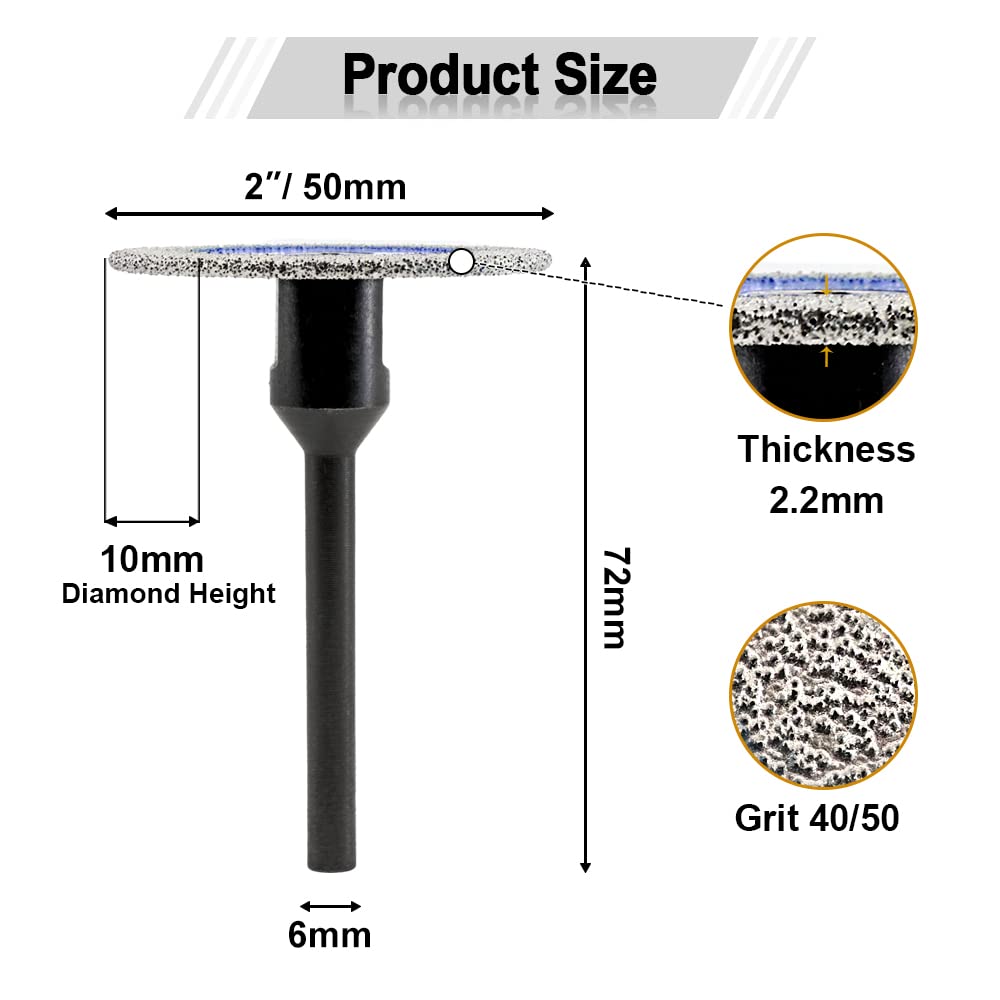 SHDIATOOL Stone Carving Disc with 5pcs 6mm Shank 50mm Diamond Saw Blades Cutting Grinding Disc for Marble Granite Artificial Stone 5pcs - Image 2