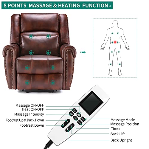 Yitahome Leather Recliner Chair For Elderly, Lift Chair With Heat And Massage, Pu Leather Recliner Chair With Cushion, 1 Usb Port, 2 Side Pockets & Remote Control For Living Room (Brown) #TOP3