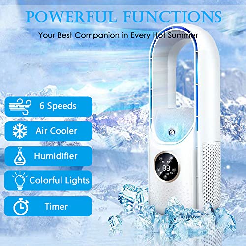 Desk Bladeless Fan With Misting, 11.8 Inch Personal Cooling Fan Small Quiet Usb Table Fan With 6 Speeds, Timer And 5 Colors Led Light For Office Home Bedroom And Outdoors #TOP1
