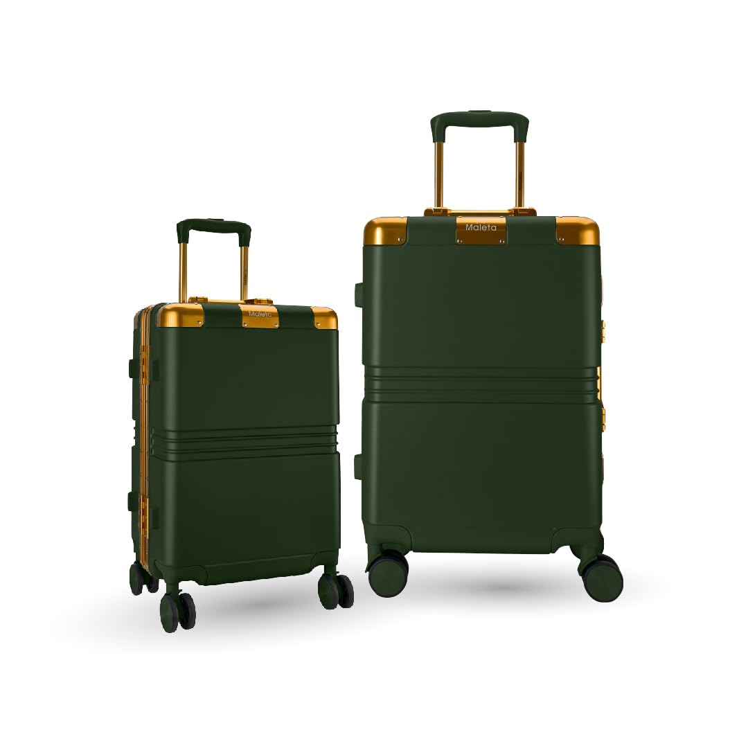 Gold Series Cabin and Large Size | 20’’ and 28’’| Corner Protection, Aluminium Frame | Luggage Bags | Suitcase | Trolley Bags for Travel Combo (Green, Set of 2 (Small-Large))