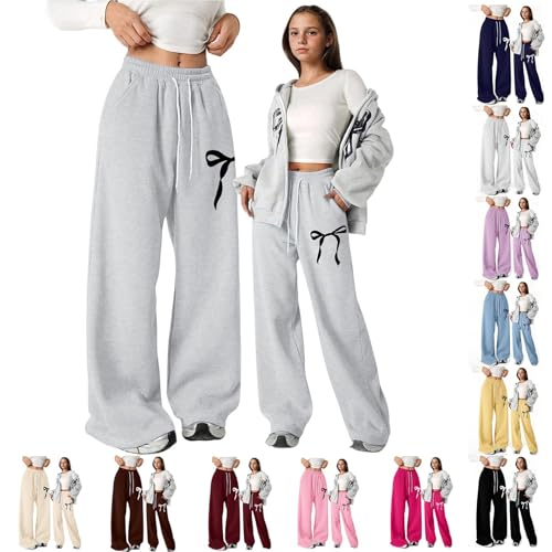 Sweatpants Girls Cute Bows Straight Wide Leg Baggy Pants with Pockets for 10-12 Size Teen Girl Fall Trendy Outfits