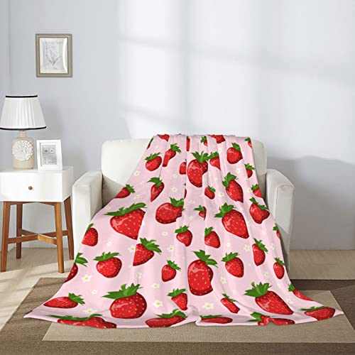 Image of Strawberry Throw Blanket for Women Kids, Strawberry Gifts for Girls Women Teens Mom Birthday, Soft Warm Cozy Fruit Pattern Fleece Blanket for Travel, Cute Pink Home Room Decor for Couch, Bed 50 inchx60 inch
