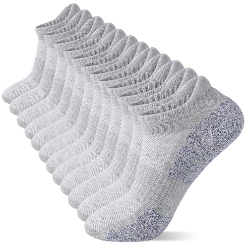 Cotton Cushioned Low Cut Running Socks for Men & Women, Ankle Socks Light Grey 6 Pairs Arch Support Breathable