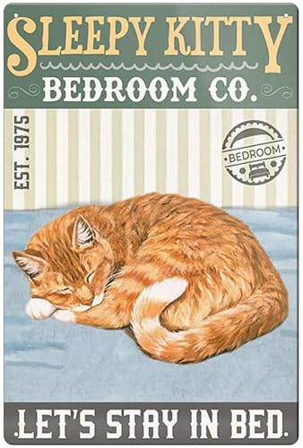 RIFOSA 12"X8" Sleepy Kitty Wall Sign Funny Home Vintage Art Decor Tin Sign Wall Decor For Bar Pub Farm House