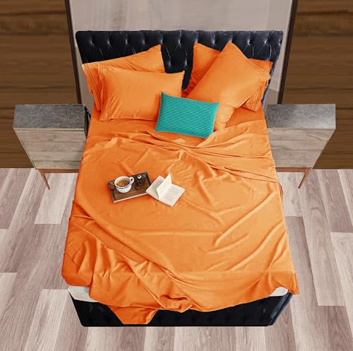 Image of Mocassi Hotel Luxury 1800 Thread Count Bedding Pillowcases Standard Size Set of 2 - Pillow Covers - Pillow Protector - Cooling Pillowcases (Set of 2 Standard /Queen Size, Orange)