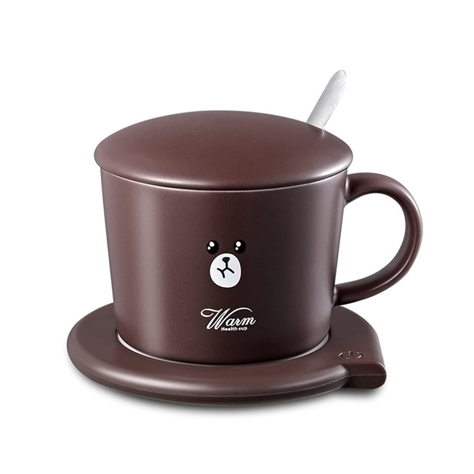 Calentador de Bebidas USB Juego de Posavasos de Calefacción Termostato 55 ℃ Calentador de Tazas de Café con Cuchara de Cubierta para Uso en la Oficina en el Hogar
