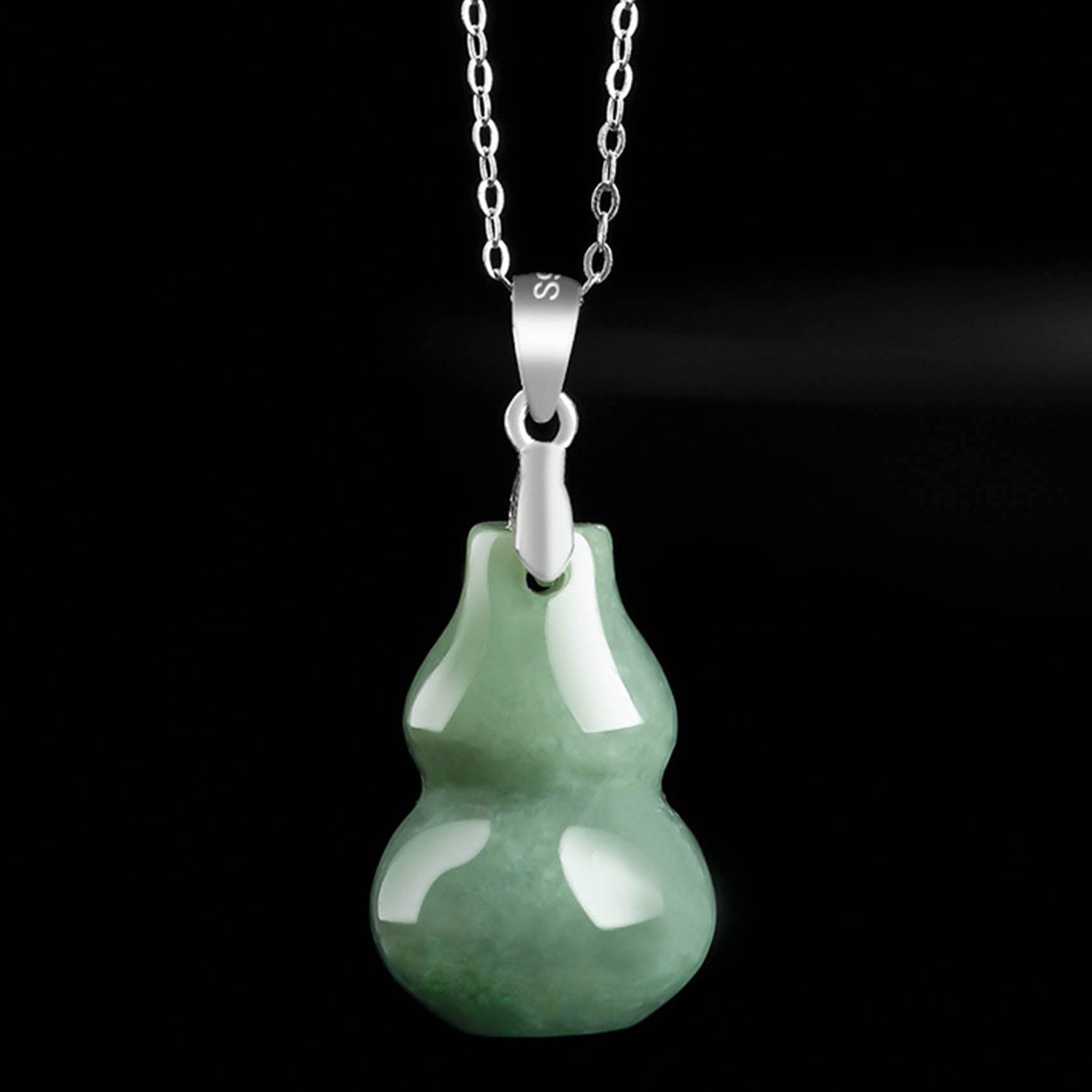 DZBERH Collar Feng Shui Collar de Jade Natural Wu Lou/Collar con Colgante de Calabaza Collar de Plata esterlina Talismán Collar con amuleto de la Suerte Gargantilla de Piedras Preciosas Vintage Atraer