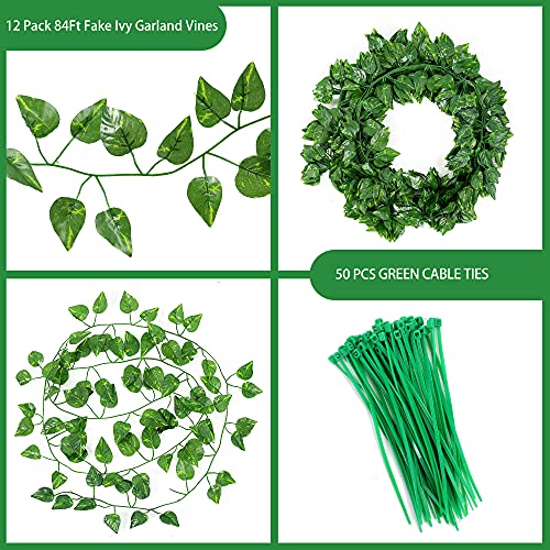 Xiran 84 Feet 12 Strands Of Artificial Ivy Wreath Greenery Decoration, Artificial Green Hanging Green Leaf Vines Wall, Party Wedding Room Interior And Roof Decoration #TOP2