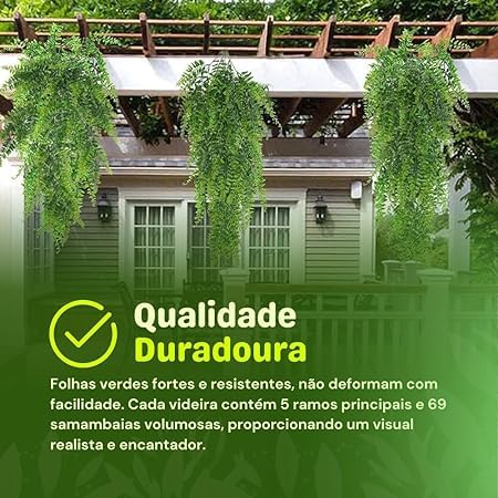 Samambaia Planta Artificial Realista Pendente de Plástico Jardim Vertical Vasos Jardineiras Folhagem
