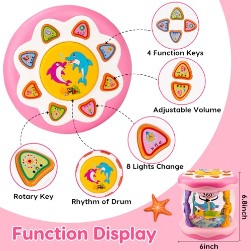 Tsomtto 855-191C Baby Musical Light Up Toys Ocean Projector Rotating Tummy Time Infant Learning Crawling Pink Toys Babies Boys Girls 1 2 3 Year Old Birthday Baby Gifts thumb #1