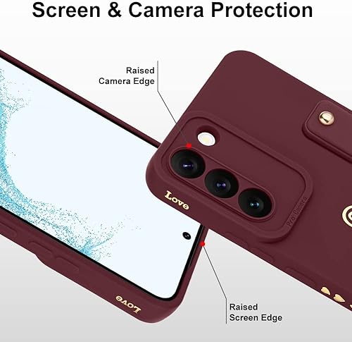 Miniatura 4 de Fiyart Funda para Galaxy S22 5G - Lindos corazones de amor, funda protectora delgada, protección de cámara, soporte y correa para la muñeca, 6.1