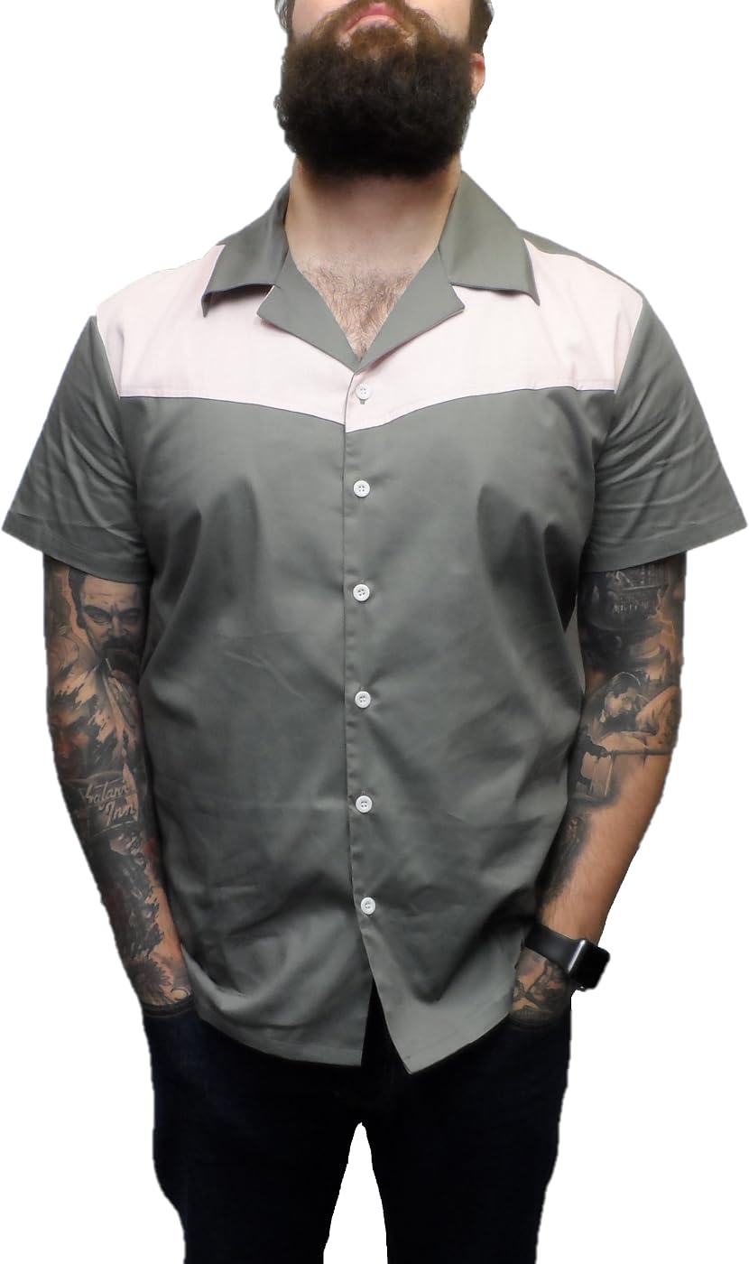 Mazeys Retro Rockabilly Bowling Shirts (UK, Alpha, 3XL, Regular, Regular, Grey/Pink)