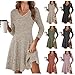Toumov Womens Sweater Dress Long Sleeve Ribbed Knit Short Dresses Fashion V Neck Empire Waist Baby Doll Dresses Winter Dress Beige