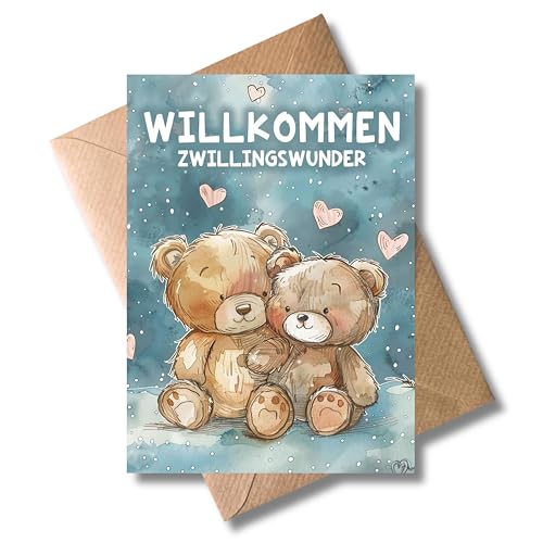 WBdesignz Glückwunschkarte zur Geburt von Zwillingen - Geschenkarte mit Umschlag Willkommen Zwillingswunder Babybarty Geburtsglückwunsch Babyglückwünsche Teddybär Bären Herzen Aquarell (DIN A6) WBdesignz Glückwunschkarte zur Geburt von Zwillingen - Geschenkarte mit Umschlag Willkommen Zwillingswunder Babybarty Geburtsglückwunsch Babyglückwünsche Teddybär Bären Herzen Aquarell (DIN A6)