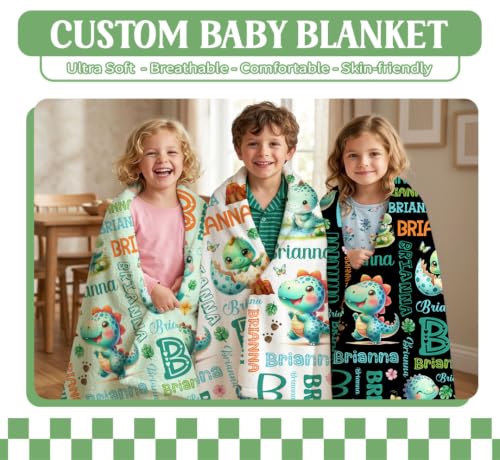 Image of Custom Dinosaur Blanket for Boys Girls,Ultra Soft Personalized Gifts Baby Blanket,Customized Throw for Toddlers Newborn Stroller Crib,40 inchx50 inch