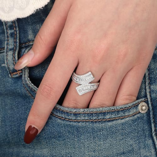 925 Sterling Silver Wedding Bands Baguette Cut AAAAA Cubic Zirconia Statement Ring for Women Promise Anniversary Rings Size 5-103