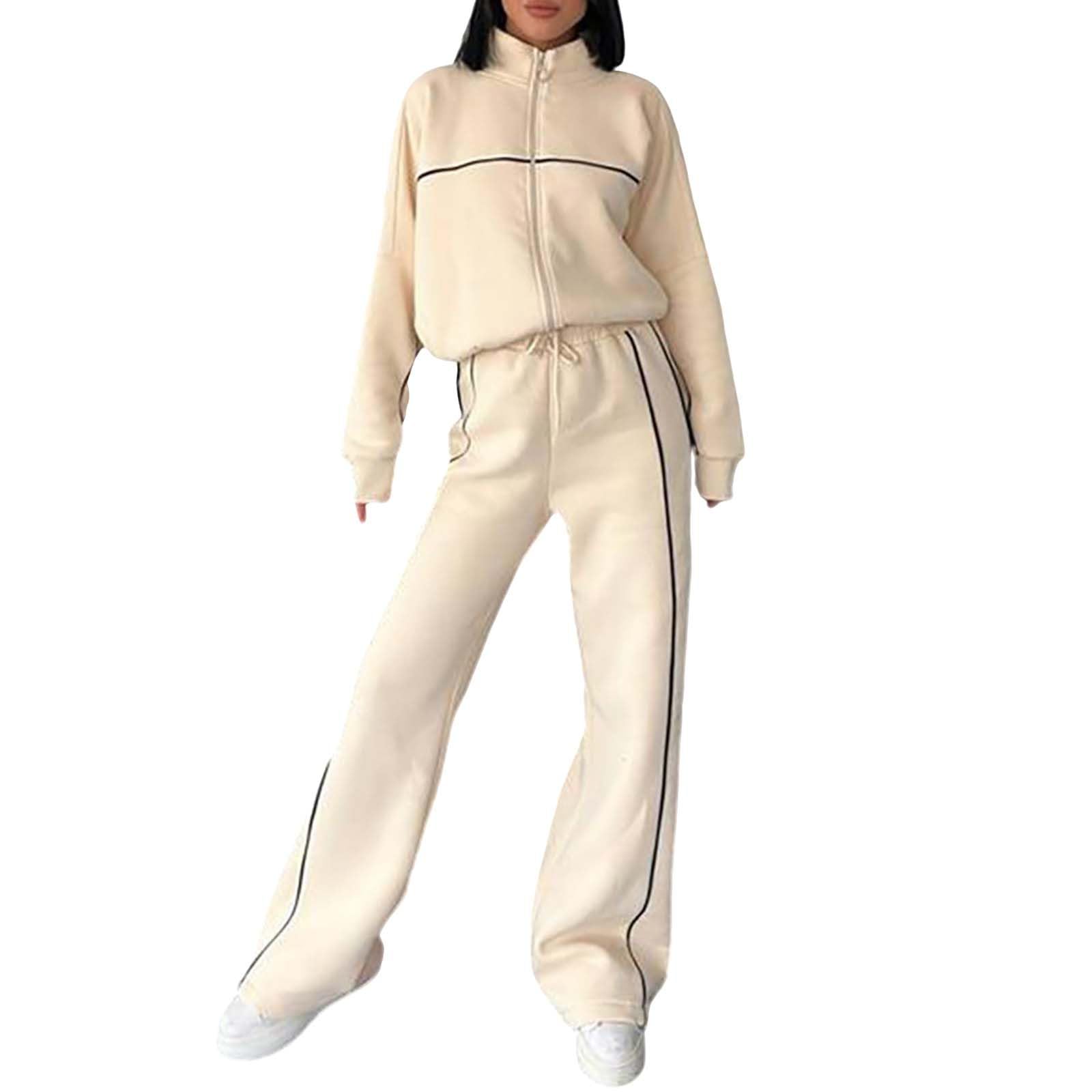 Tuta sportiva da donna, invernale, calda, 2 pezzi, alla moda, casual, a maniche lunghe, con cappuccio, con coulisse, per palestra, jogging, tute sportive, abbigliamento sportivo, Giallo, S