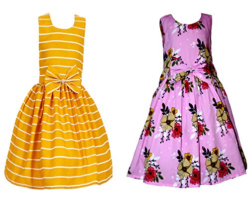 Image of Casual Frock for Baby Girls,Blue Printed and Olive Printed,Pack of 2