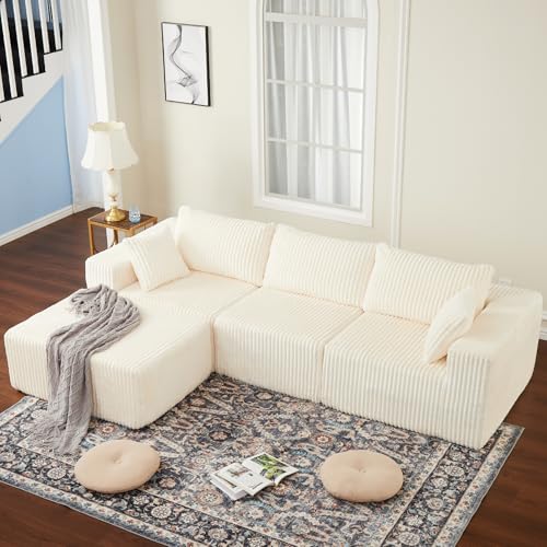 SLEKVERSA 108'' Modular Sectional Sofa, Corduroy Sponge Compression Sofa with