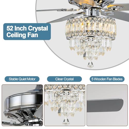 Image of 52'' Modern Crystal Chandelier Ceiling Fan with Light