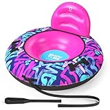 QPAU 44-Zoll-Rückenlehnen-Schneereifen – aufblasbarer Schlitten, Tragkraft 500 lb, inklusive Abdeckung, Griff und Zugseil, für Kinder und Erwachsene geeignet, mit Schnellverschlussventil (Rosa)