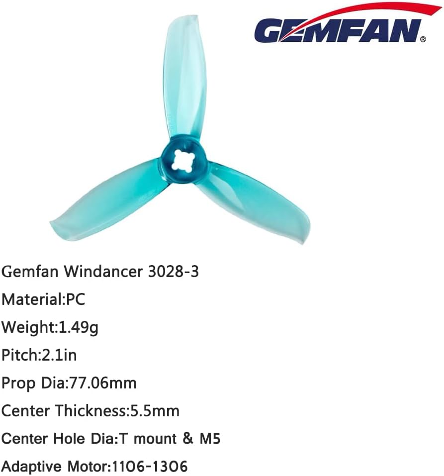 16Pcs Gemfan 3028 3inch Propeller 3-Blade PC Props 5mm Hole for 1106-1306 Motor FPV Racing Drone Multicolor Quadcopter