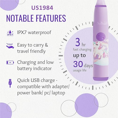 Image of Sonic Electric Toothbrush for Kids with 4 Modes, 3 Brush Heads & Rechargeable Battery, Ultra Soft Nylon Bristles, IPX7 Waterproof, Electric Power Tooth brush (Purple)