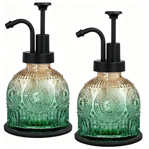Amolliar 8 Oz Glass Soap Dispenser Plastic Black Pump,Green-Gradient,2pc
