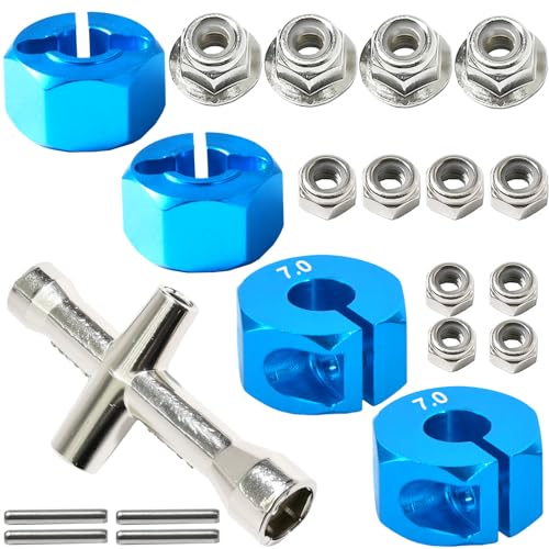 Fraizoe RC Aluminum 12mm Hex Wheel Hub 4Pcs w/Axle Pin M4 Flange Lock Nut Standard M3 M4 Nut 7mm Thickness Wheel Drive Adapter for 1/10 Traxxas HSP Redcat Rc4wd Tamiya Axial SCX10 WLtoy RC Car(25Pcs)