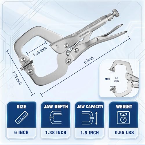Image of WORKPRO 4-Piece 6 inch Locking C-Clamp with Swivel Pads Set, Heavy Duty Adjustable Vise Grip Pliers, 4 Pack Welding Clamp for Woodworking, Metalworking, Auto Repair and Home Workshop