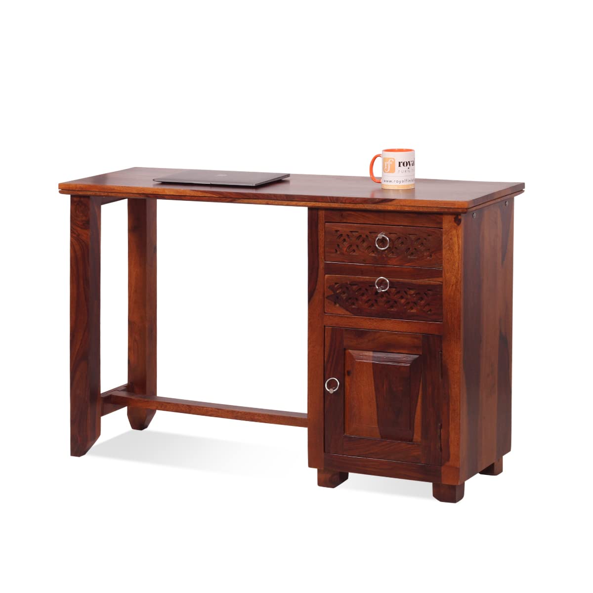 Royal Finish Carvo Computer Table with 1 & 2 drawer,Smooth