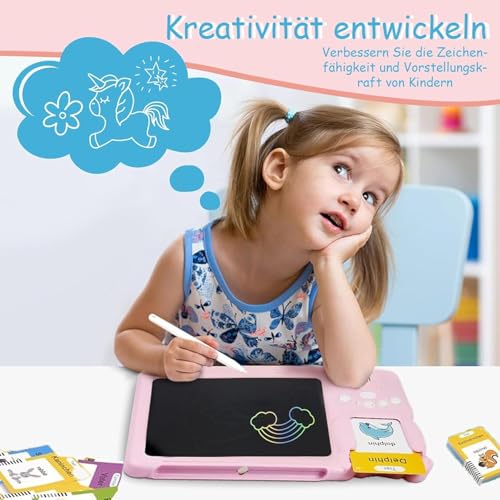 Image of 112 Talking Flash Cards with LCD Writing Tablet for Kids 3-8 Years, Rechargeable Learning & Drawing Board, Educational Toy for Boys & Girls, Preschool Learning Gift, Pink Doodle Board