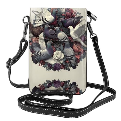 Sac téléphone portable en cuir pour la marche et le camping avec imprimé colombe discret