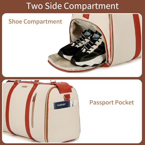 Styleushaven Foldable Travel Bag 2.0, Foldable Travel Bag 2.0 with Wheels, Multifunctional Pu Leather Duffel Bag with Toiletry Pocket and Shoes Compartment with Detachable Shoulder Strap (Std-Pink)4