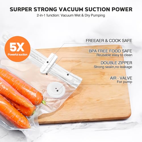 Image of Reusable Ziplock Bags for Food Storage - 20 Small + 20 Medium Vacuum Sealer Bags for Meat Fruits and Veg (40PC White)