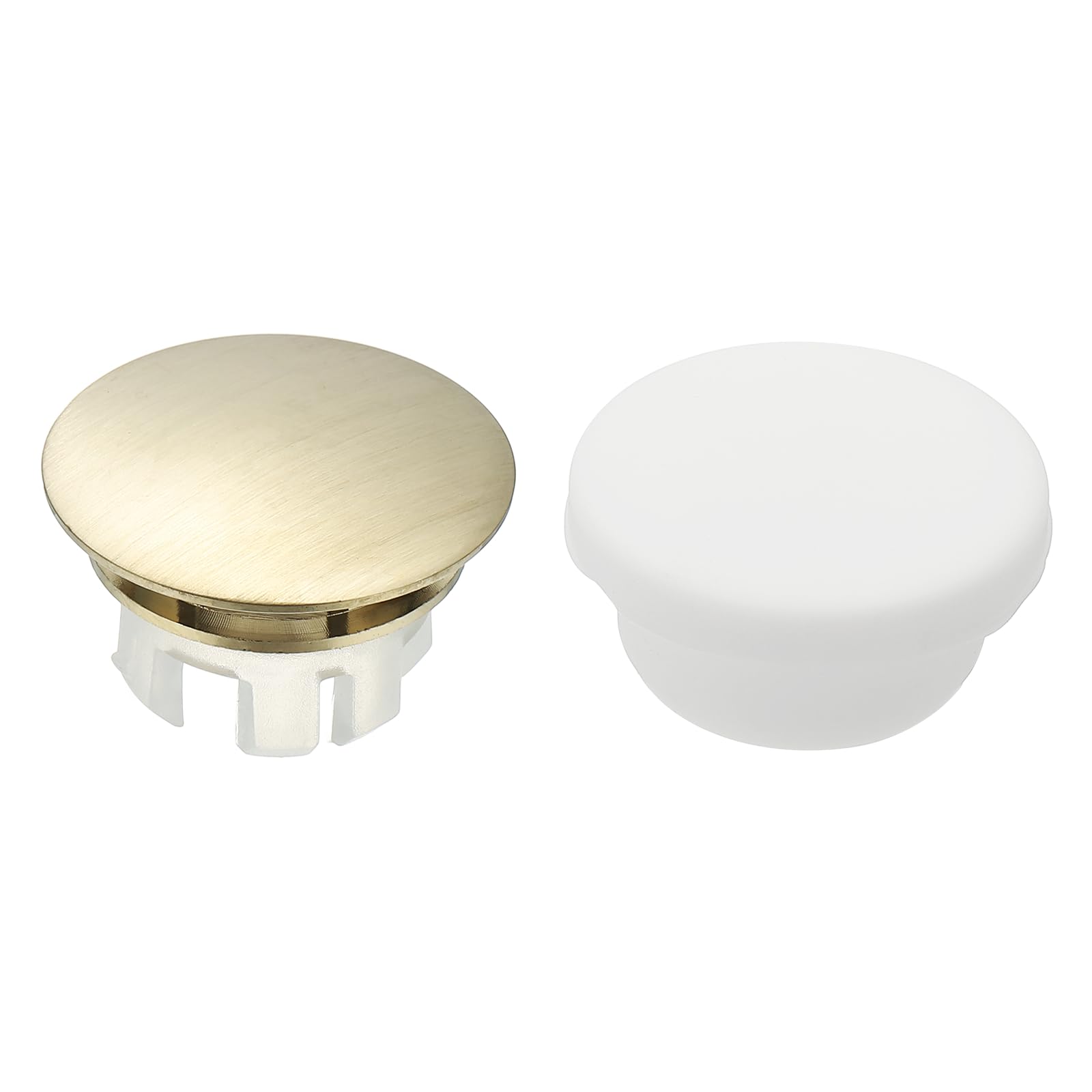sourcing map 2Pcs Sink Overflow Ring, Universal Sink Overflow Drain Cover, Insert in Hole Double Layer Cap Round Caps for Bathroom Kitchen Basin Wash Basin, Brushed Gold/White