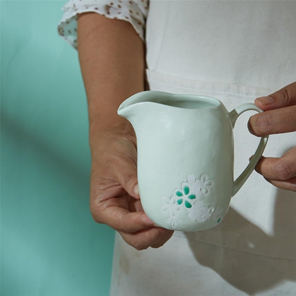 MRKU Pot à Lait, saucière, Tasse à Eau, pichet, crémier, Distributeur de café, sucrier, Pot à crème en céramique Peint à la Main avec Anse et Bec verseur Pointu.