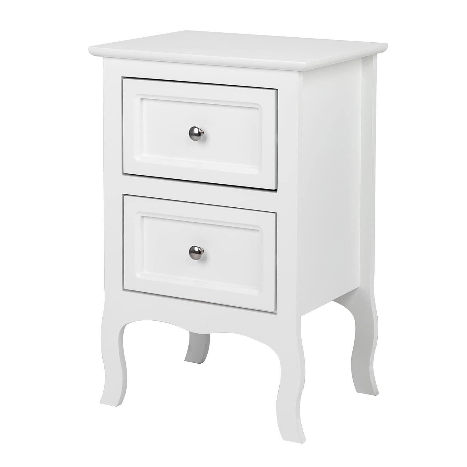 Outvita Nightstand Bedside Table, Wooden End Side Tables with 2 Storage Drawers,Small Night Stand for Bedroom, Living Room,White