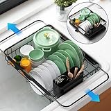 Kitsure Dish Drying Rack in Sink - Dual-Use for Countertops, Stainless Steel Over The Sink for Kitchen Counter with a Draindboard & Utensil Holder