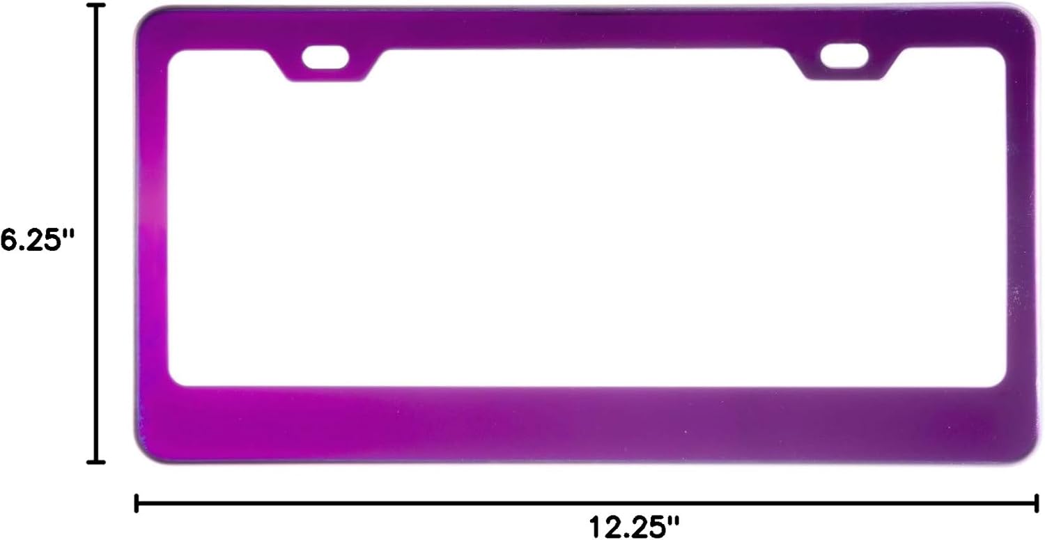 Laser Engraving Customized Electroplating Purple Stainless Steel License Plate Frame w/Screw Caps & Hardwares (Upgraded/No Peeling)
