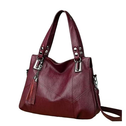 Bolsa Feminina Grande de Ombro e Transversal em Couro PU com Múltiplos Bolsos e Alça Removível para Uso Diário(vinho 8832)