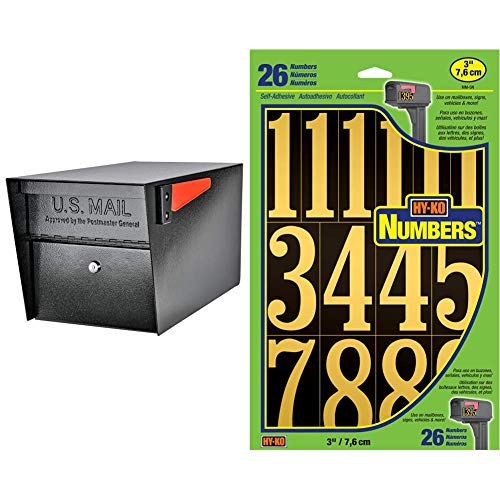 Mail Boss 7506 Mail Manager Curbside Locking Security Mailbox, Black,Large & Hy-Ko Products Mm-5N Self Adhesive Vinyl Numbers 3" High, Black & Gold, 26 Pieces #TOP4
