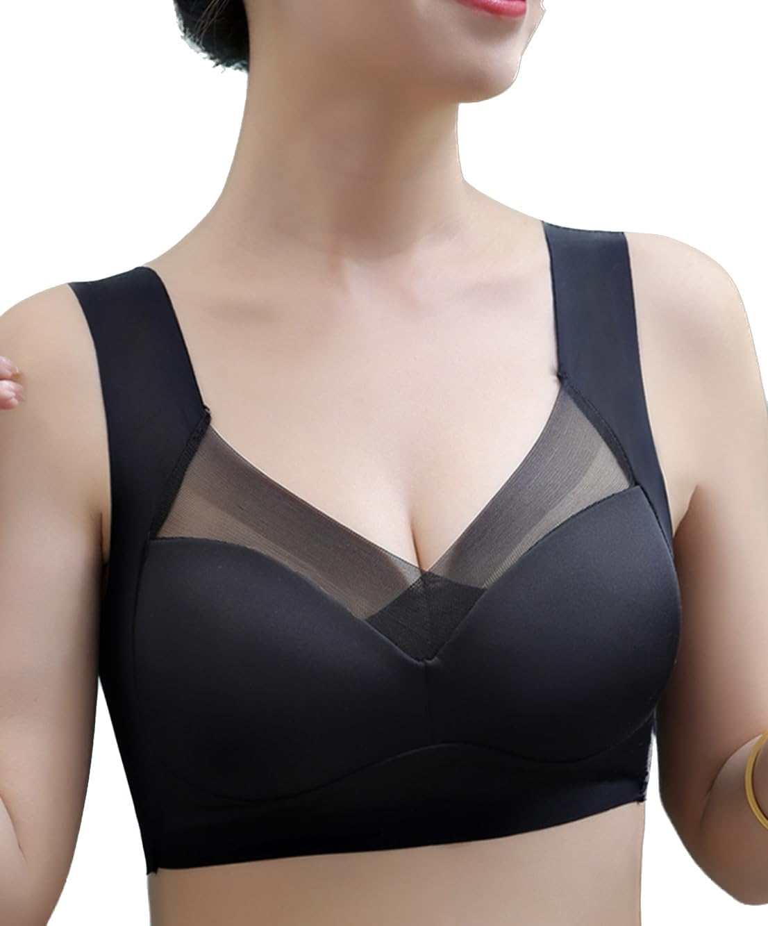Jeamis Women's Black Bra Without Underwire Bustier Seamless Underwear Classic Tops Comfort Bralett Bra Elastic, L/Xl