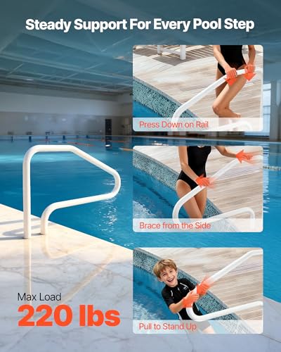 Image of VEVOR Pool Rail, 48 x 32 inch Pool Handrail, 220 lbs Load Capacity Heavy Duty Stainless Steel Swimming Handrail, Seamless Welding, Recessed or Base Mount, for Poolside, Water Parks, Spa Centers
