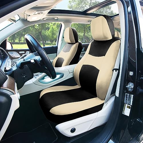 Image of FH Group Full Set Light and Breezy Car Interior Covers-Front and Rear Split Bench Beige Seat Covers,Universal Fit for Cars, Trucks and SUVs